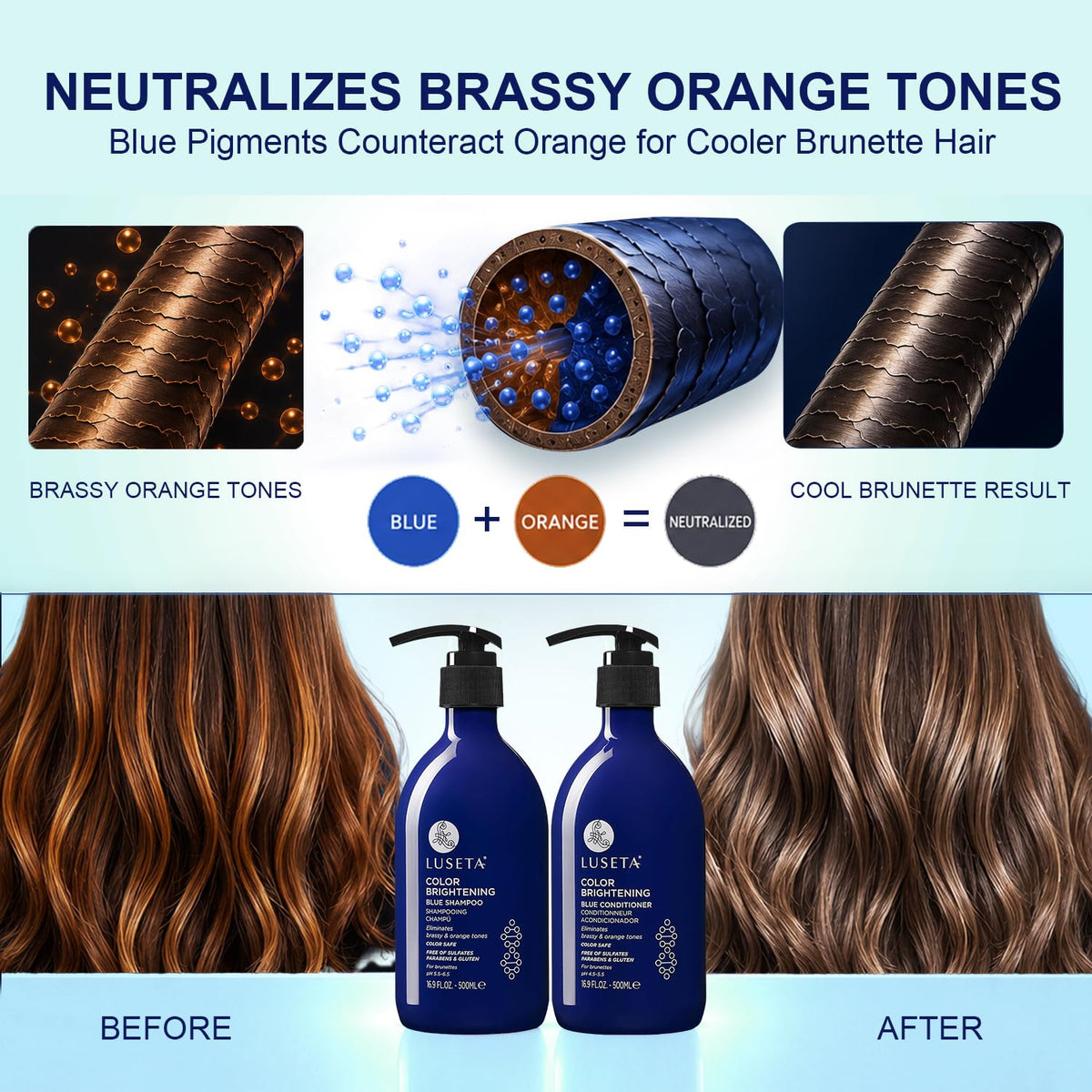 Luseta bottle label close-up highlighting ingredients and sulfate-free benefit