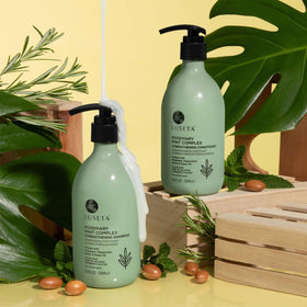 Luseta label close-up highlighting rosemary and argan ingredients