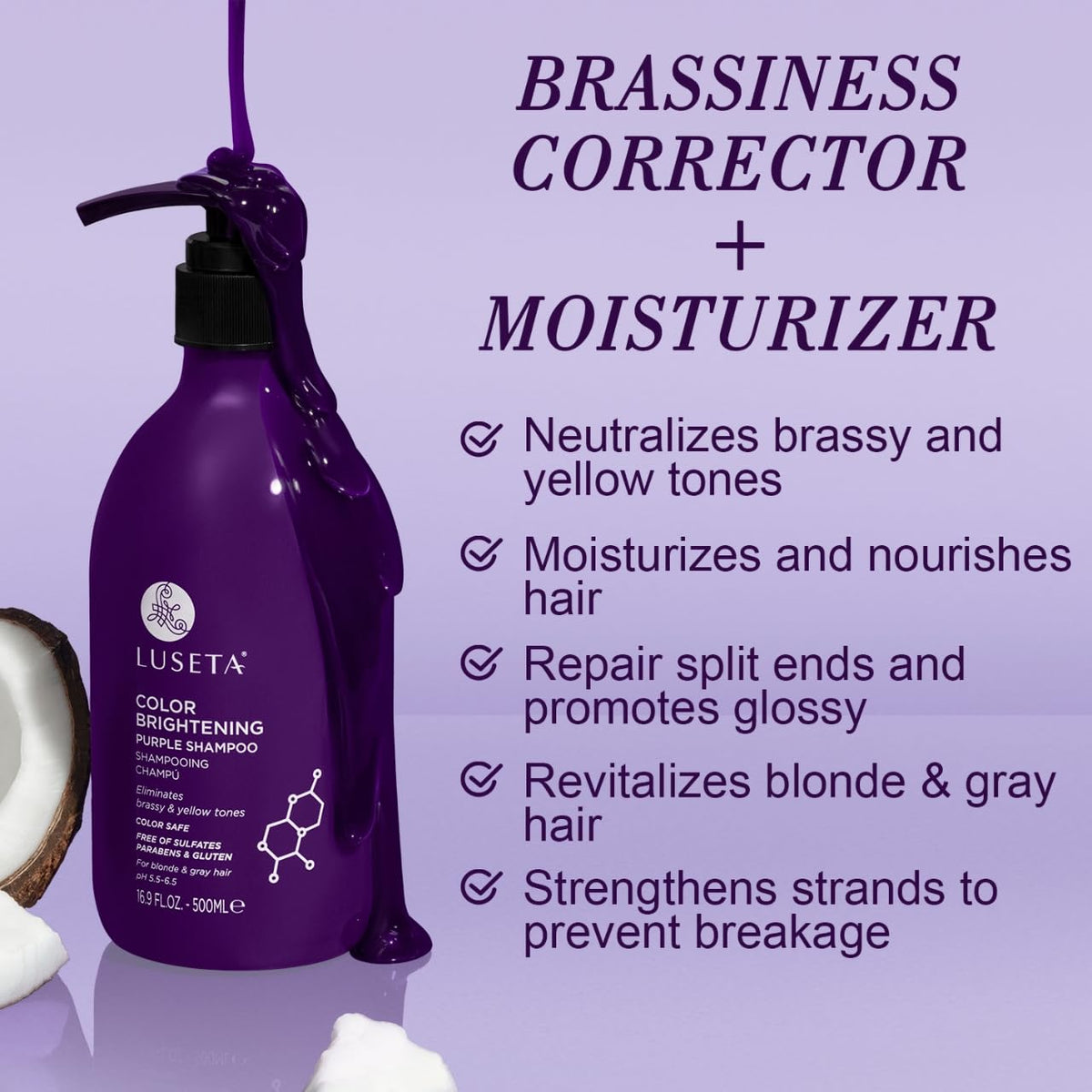 LUSETA shampoo texture lather close-up for effective brassiness control