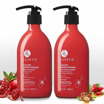 Luseta front packaging of red and copper color enhancing set, boosts hue