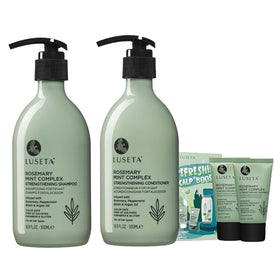 LUSETA front packaging of shampoo and conditioner set showing product duo benefits