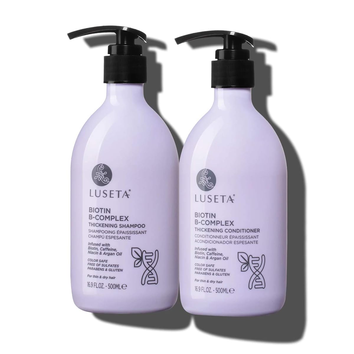 LUSETA front packaging showing shampoo and conditioner for fuller hair benefits