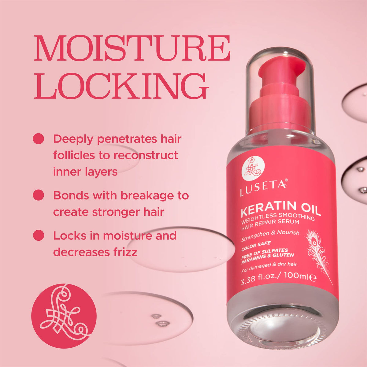 Luseta applying oil to damp hair to demonstrate frizz control and conditioning