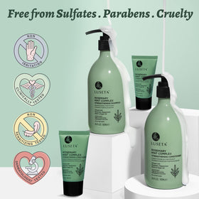 LUSETA bathroom vanity lifestyle shot showing refreshed scalp and volumized hair