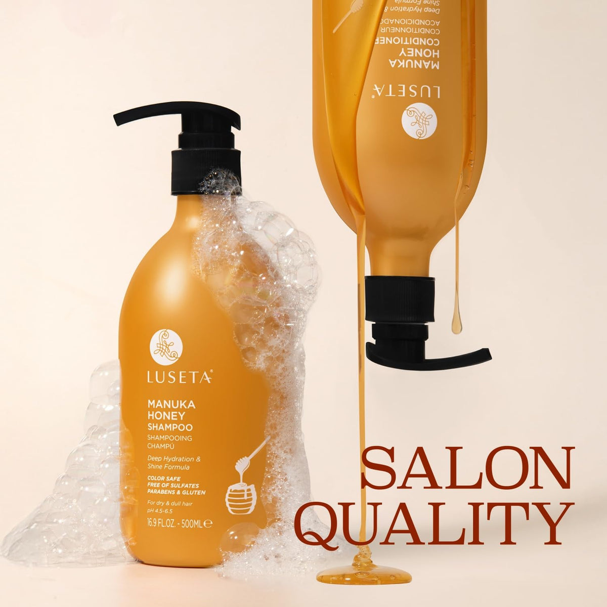 Luseta creamy shampoo texture on palm demonstrating moisturizing lather