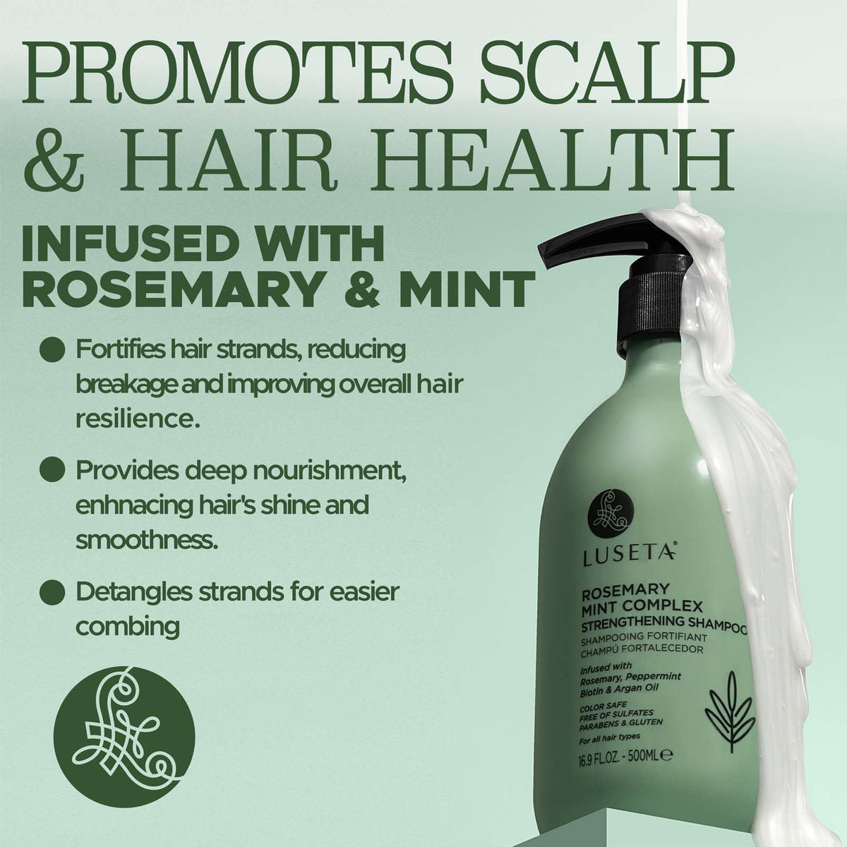 LUSETA shampoo texture pouring from bottle showing creamy consistency for easy application