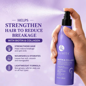 Luseta spraying onto wet hair for detangling and hydration