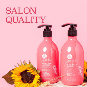 Luseta shampoo texture in palm illustrating gentle low-foam cleansing