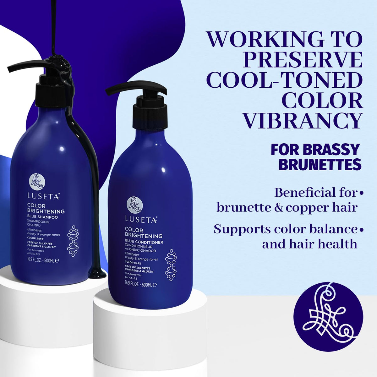 Applying Luseta blue shampoo in shower to reduce brass and orange tones