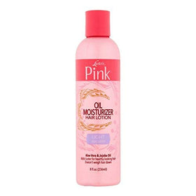 Luster's Pink front label of 8 oz bottle showing product and benefits
