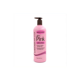 Luster's pink oil moisturizer front bottle view showing label and size benefit