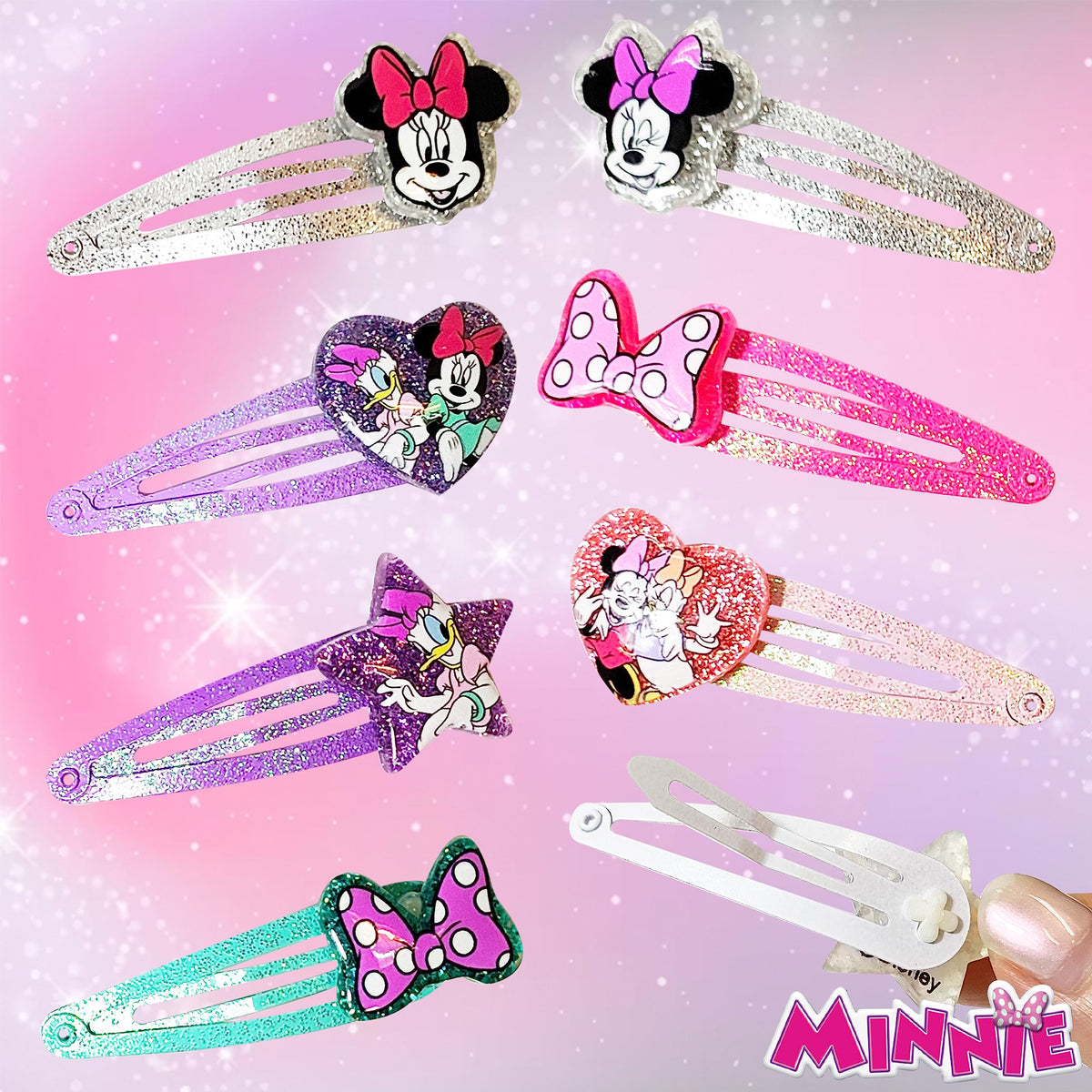 LUV HER Disney Minnie detail of clip edge illustrating rounded finish to prevent pulling