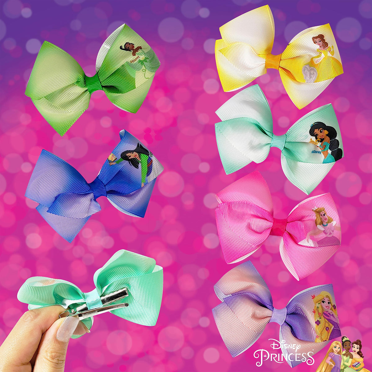 LUV HER all seven clips laid flat displaying varied princess styles