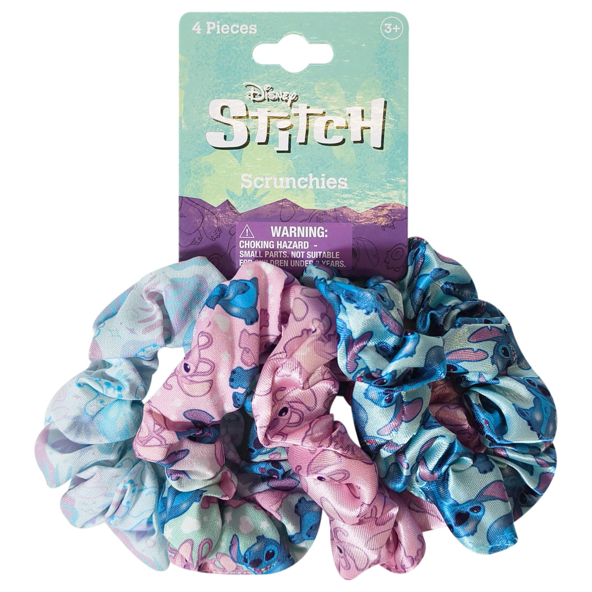 LUV HER front view of Stitch scrunchie pack showing colorful designs and appeal