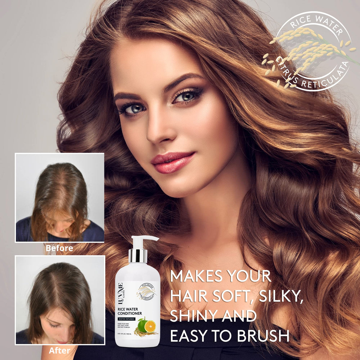 Luv Me Care after use shiny hair showcasing improved shine and body
