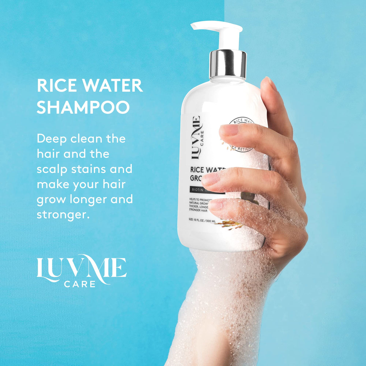 Luv Me Care shampoo foam close-up demonstrating rich texture and gentle cleanse