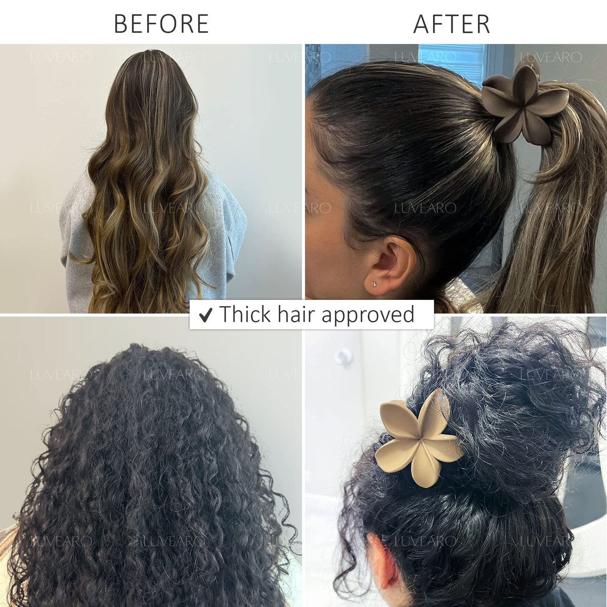Luvearo clip holding half-up hairstyle demonstrating comfortable everyday use