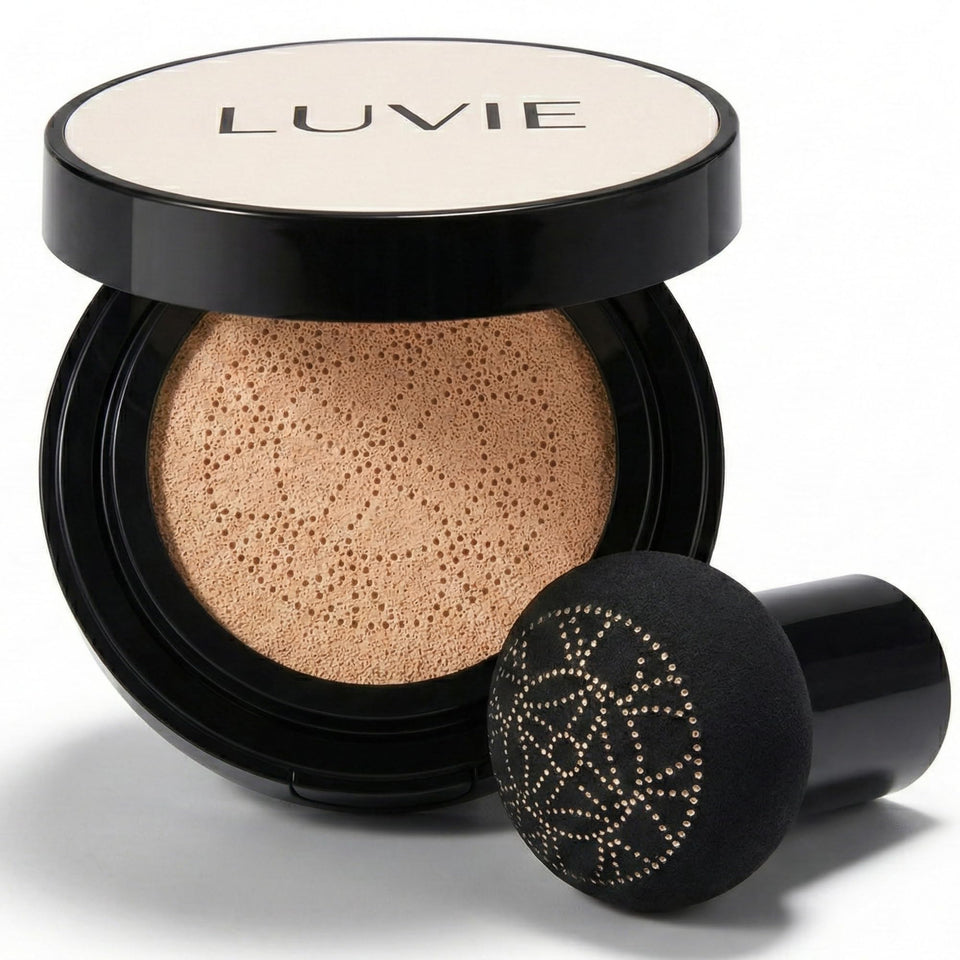 LUVIE front compact IVORY showing sleek packaging and portable design benefit