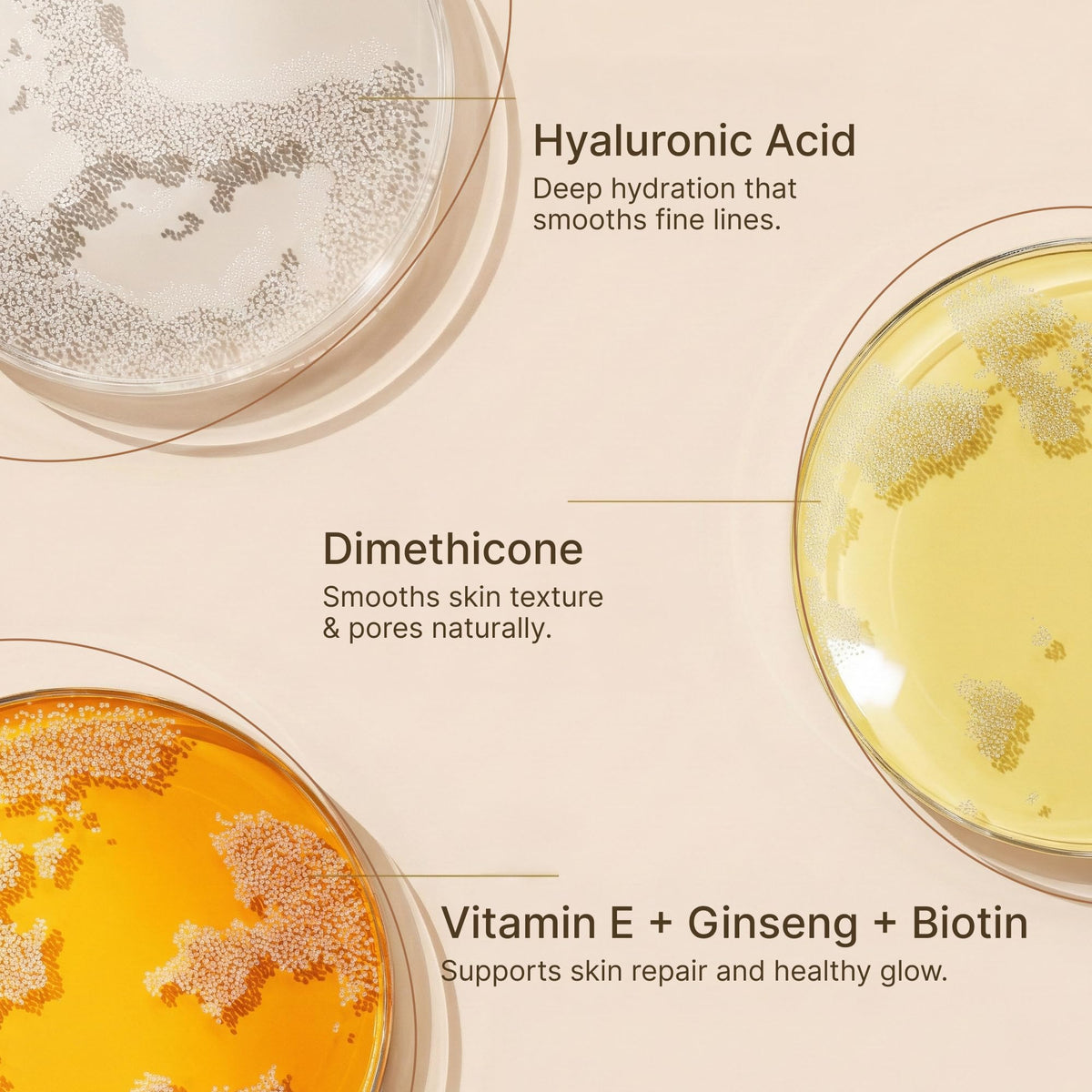 LUVIE ingredient panel with hyaluronic acid and aloe highlighting hydration