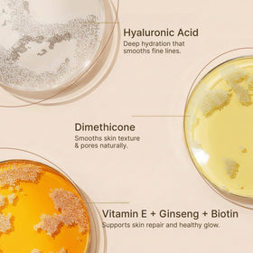 LUVIE ingredient panel with hyaluronic acid and aloe highlighting hydration