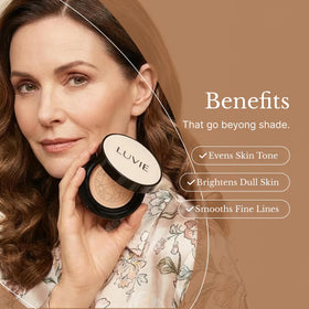 LUVIE WARM shade blended along jawline showing natural match