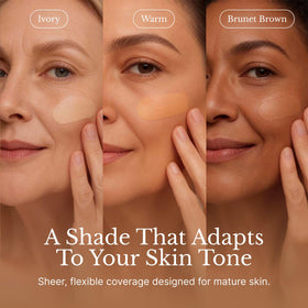 LUVIE compact in a handbag lifestyle shot showing on-the-go touch-up benefit
