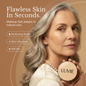 LUVIE open compact with puff demonstrating easy cushion application benefit