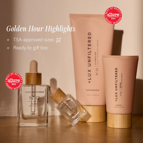 Lux Unfiltered N°32 bottle close-up highlighting label and buildable tan benefit
