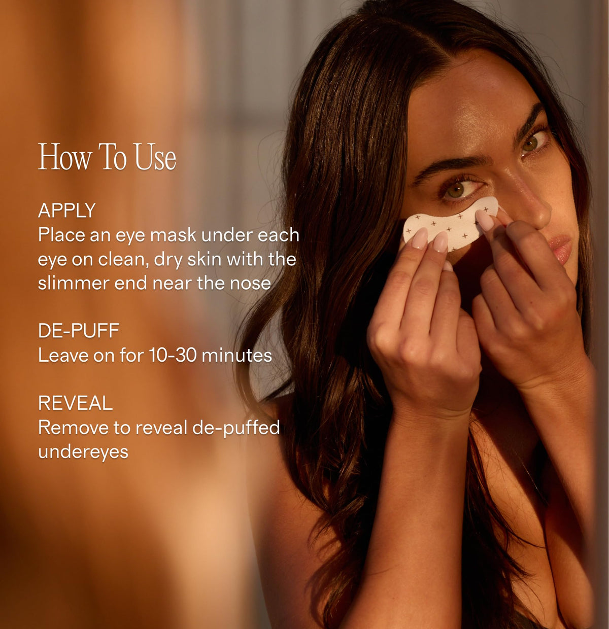 Lux Unfiltered patch applied under eye demonstrating anti-slip fit and refresh