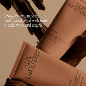 Lux Unfiltered santal scent inspiration with sandalwood visuals offering warm fragrance detail