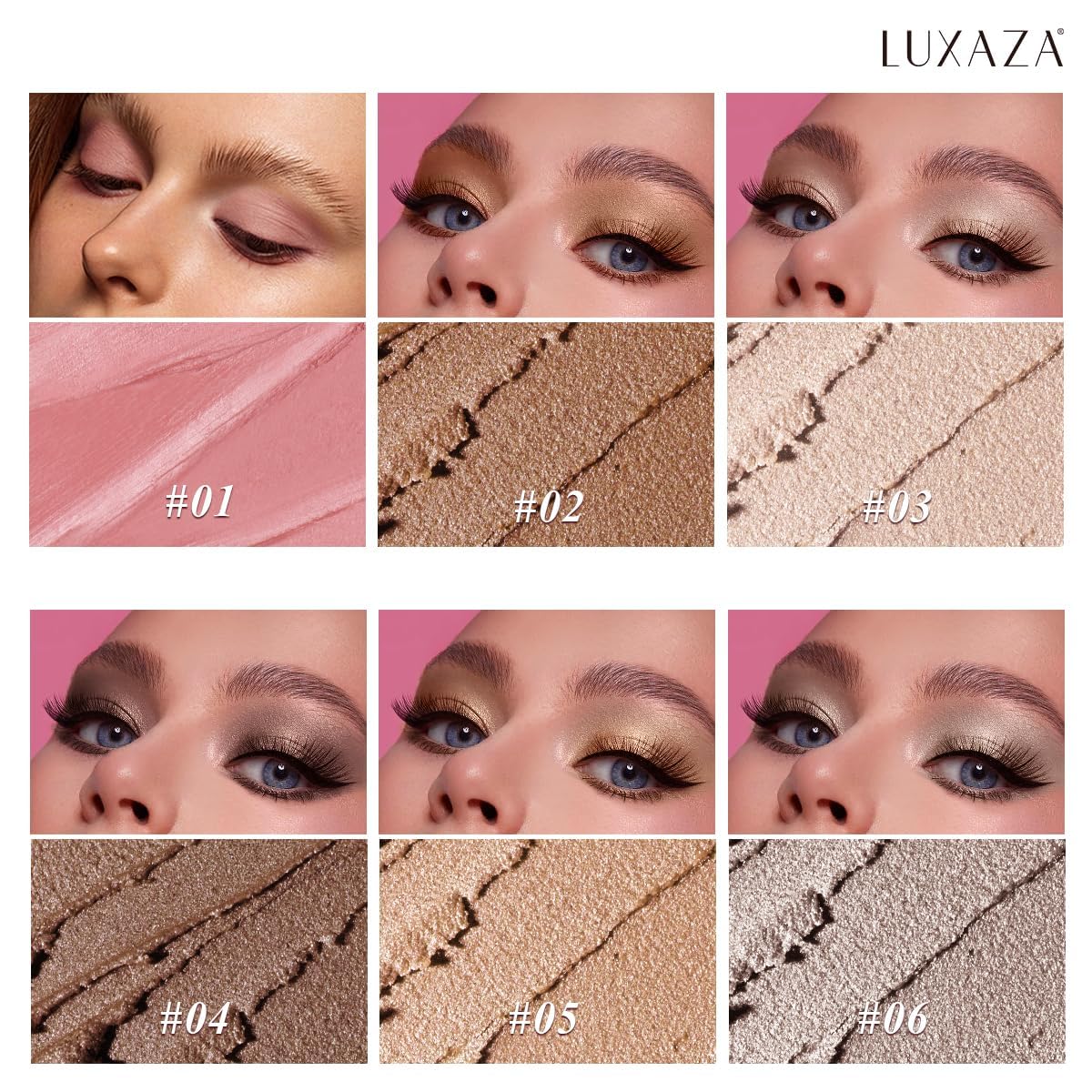 LUXAZA PRO six sticks laid out demonstrating color range for versatile looks