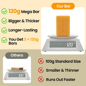 LUXDOUCE bar in hand for scale, showing 120g size and convenient use