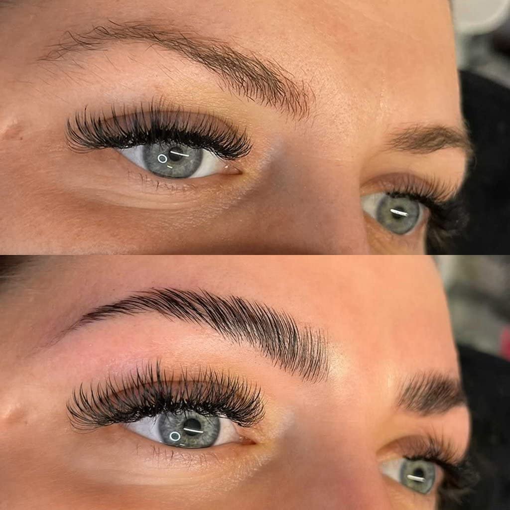 LUXE before and after brows comparison highlighting lifted groomed brows and lasting hold benefit