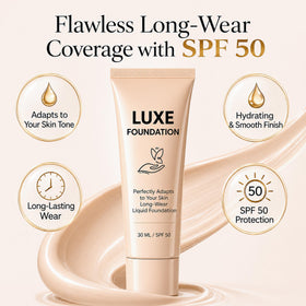 LUXE FOUNDATION creamy texture closeup demonstrating smooth blendability