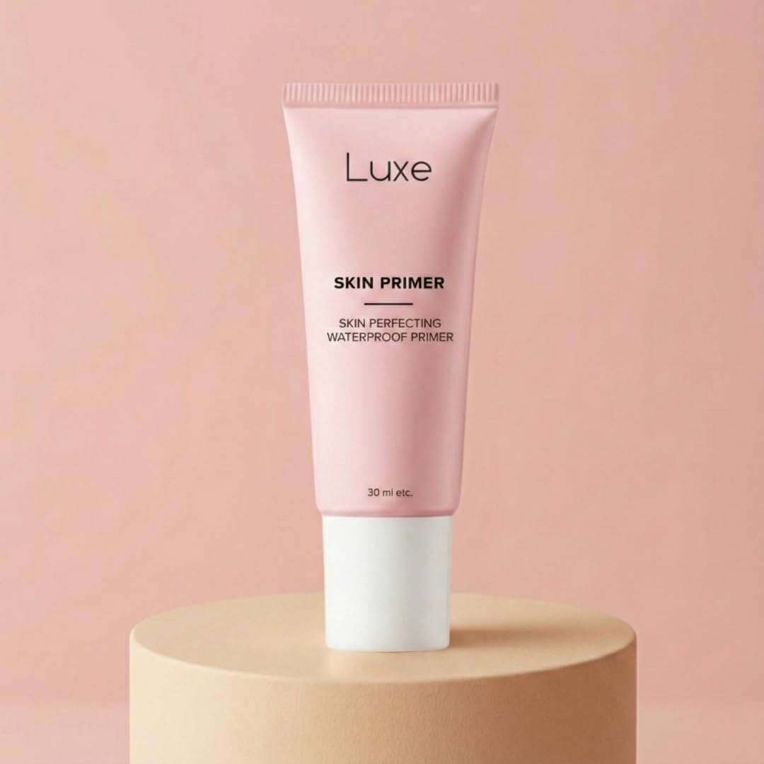 Luxe primer inside a makeup bag showing on-the-go oil control