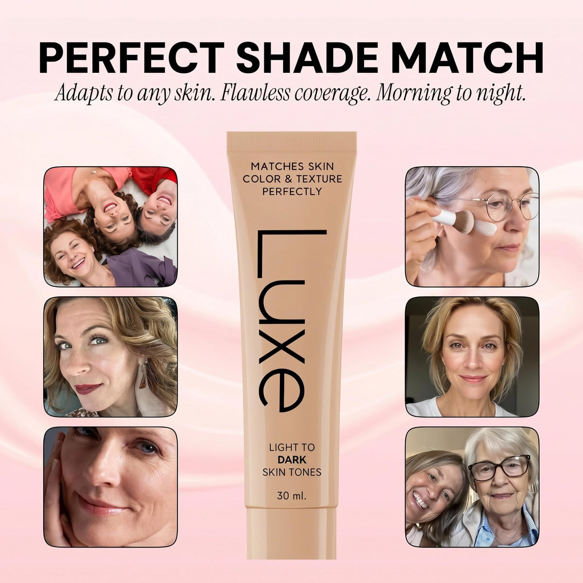 LUXE blended half-face before and after showing natural matte finish benefit