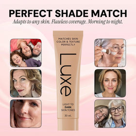 LUXE blended half-face before and after showing natural matte finish benefit