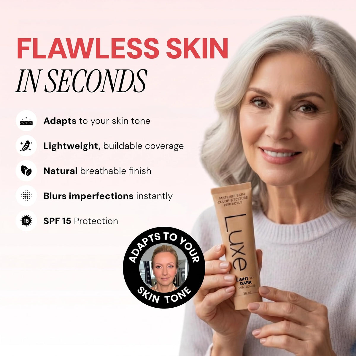 LUXE label detail highlighting ingredients and claims for transparency benefit