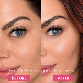 LUXE under eye balm held in hand showing size and easy travel-friendly convenience