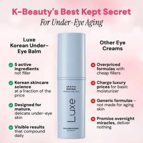 LUXE under eye balm on bathroom counter as part of night routine, promotes ease