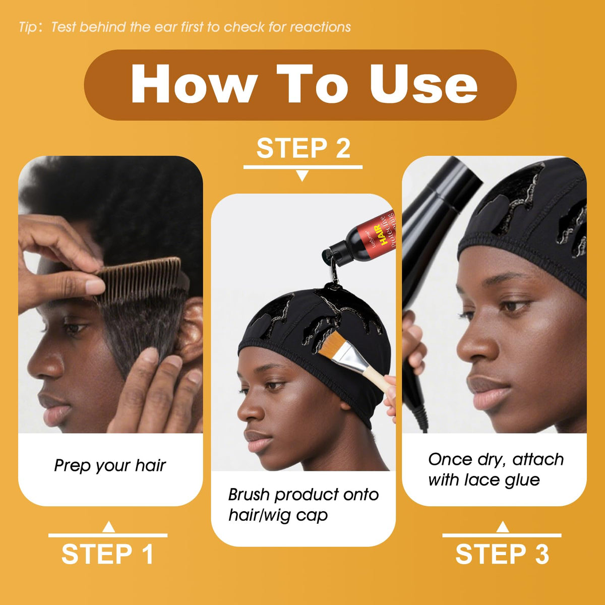Luxfume being applied under wig cap illustrating protective barrier benefit