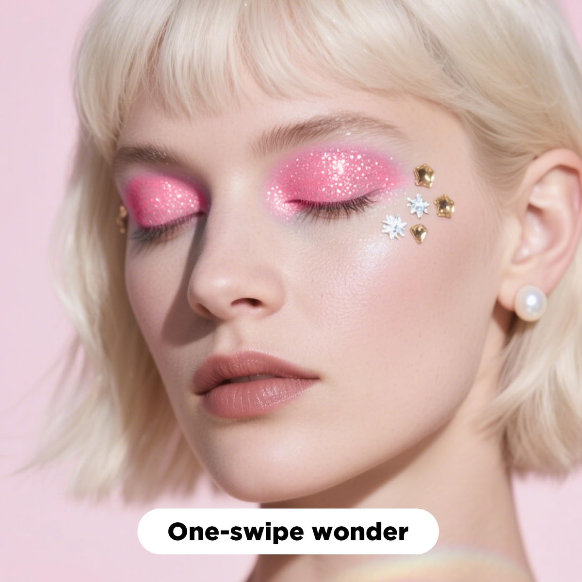 Luxfume texture closeup pink glitter showing fine particles and high-shine effect