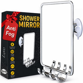 Luxo front view chrome shower mirror showing sleek design and clear reflection benefit