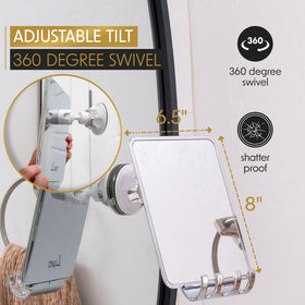 Luxo mirror with removable razor holder showing organized storage benefit