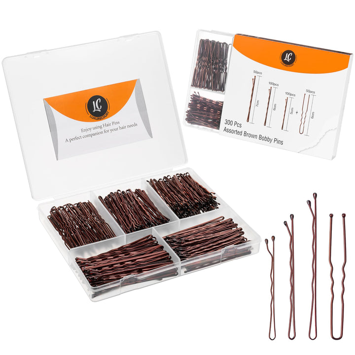 Luxurecourt front packaging showing 300-piece brown bobby pin set for convenience