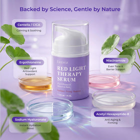 Luxvez label close-up listing key actives like hyaluronic acid and niacinamide benefit