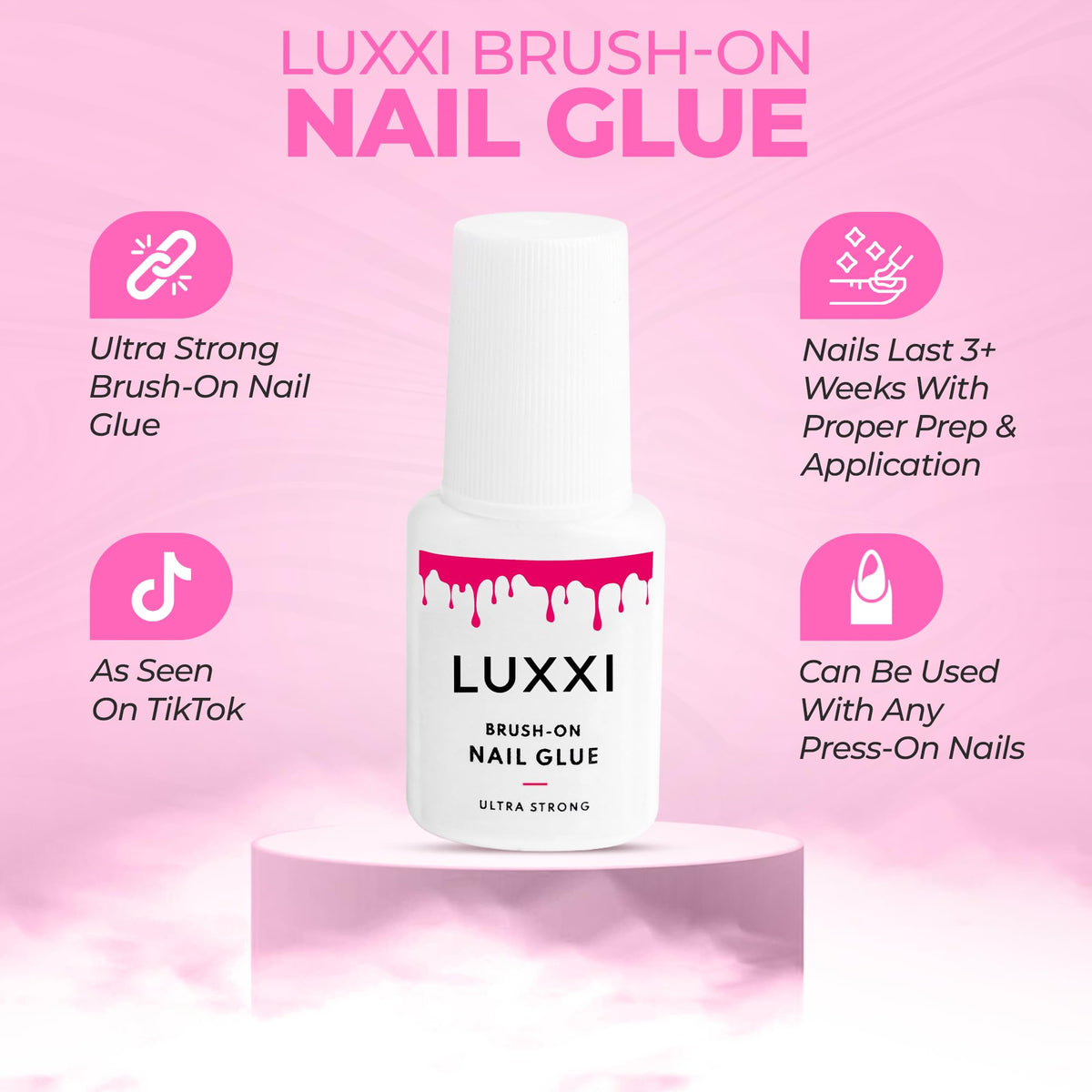 LUXXI cap removed to show brush detail for even glue distribution