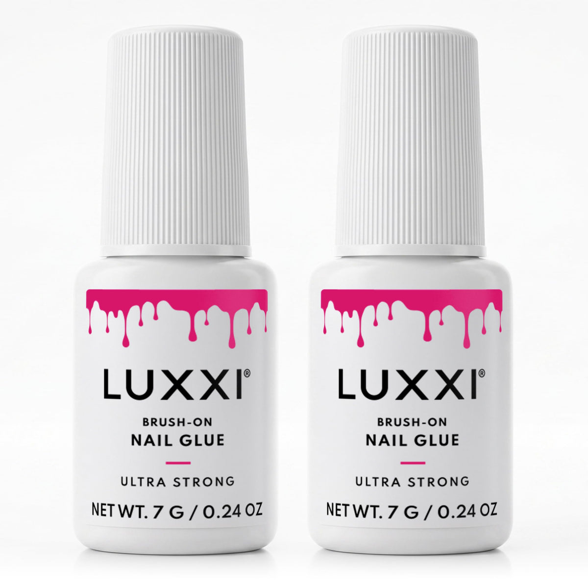 LUXXI front packaging showing two pink gel bottles and quick use benefit
