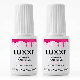 LUXXI front packaging showing two pink gel bottles and quick use benefit