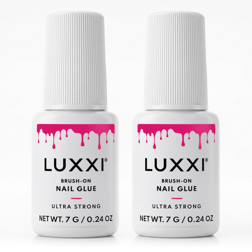 LUXXI front packaging showing two pink gel bottles and quick use benefit